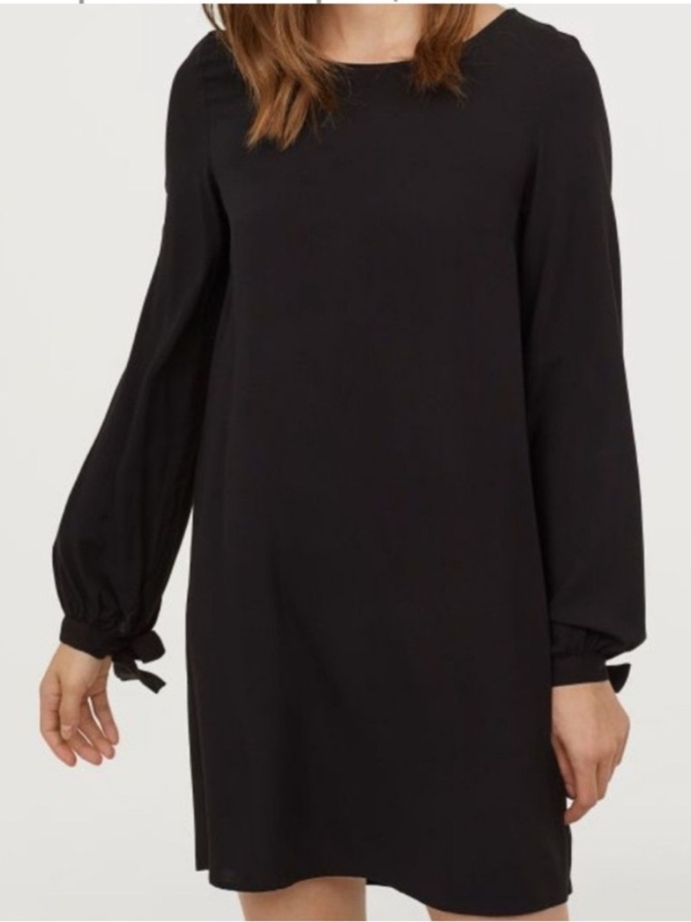 H&M Black Long-Sleeve Tie-Cuff Shift Dress Size 6